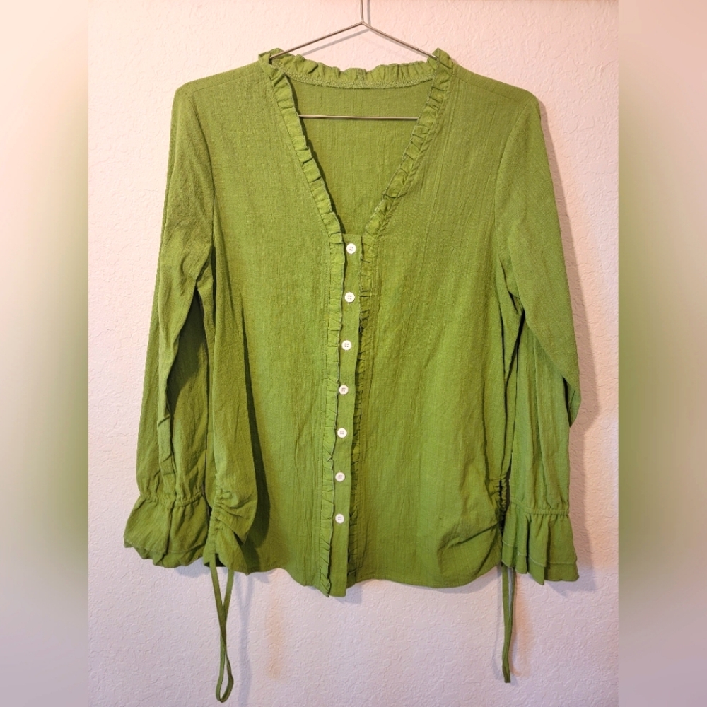 Linen Cotton Blend Long Sleeve Blouse